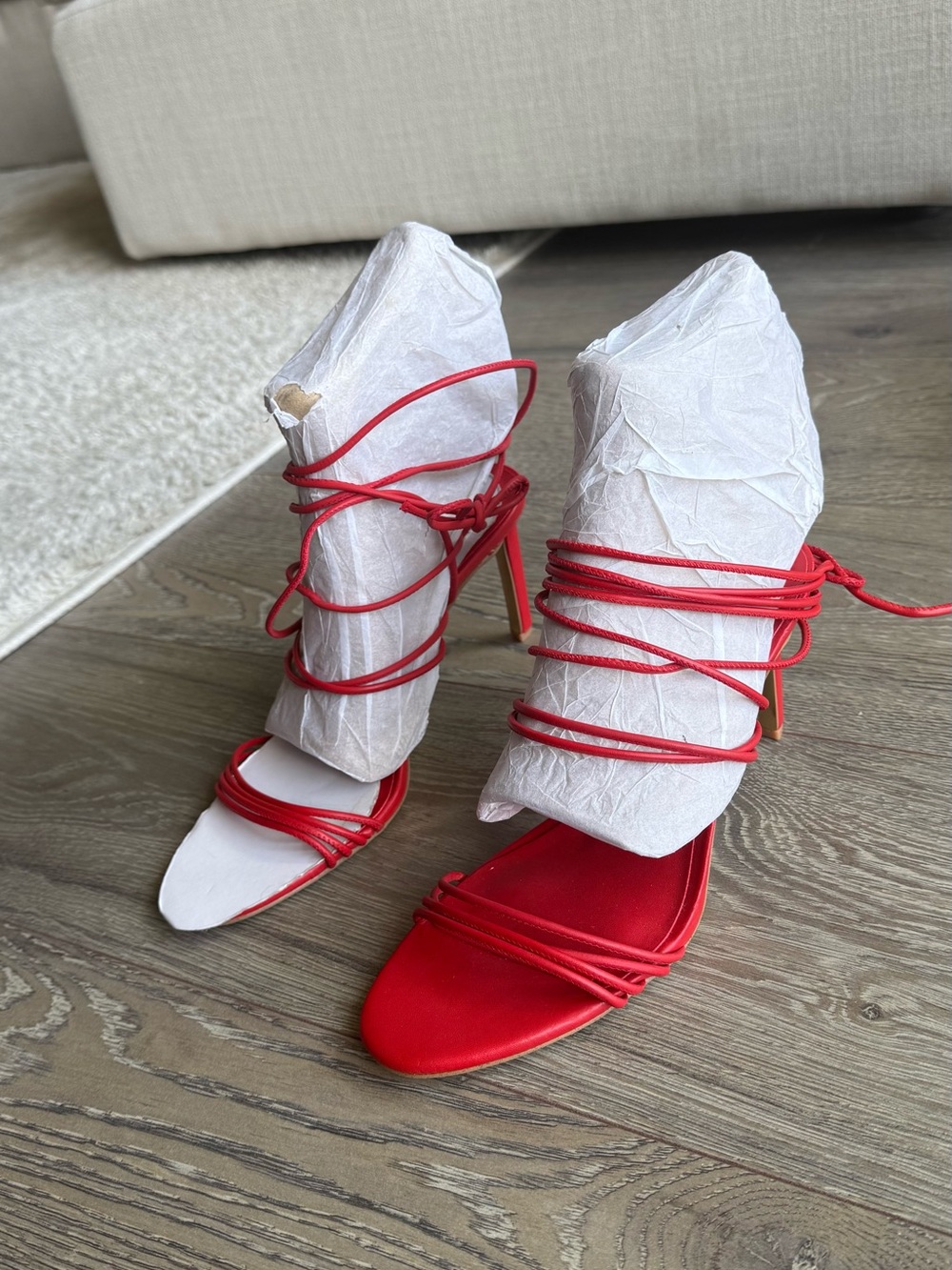 Jennifer Lopez Red Lace-Up Strappy Stiletto Sandals